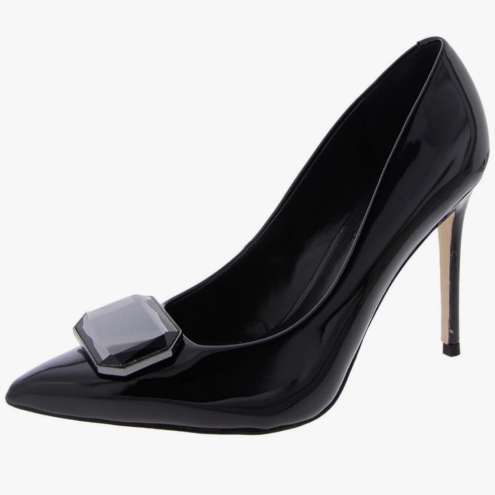 Very Sexy and Elegant Nine West Black Patent Pointed Pump with Gem Accent. 10